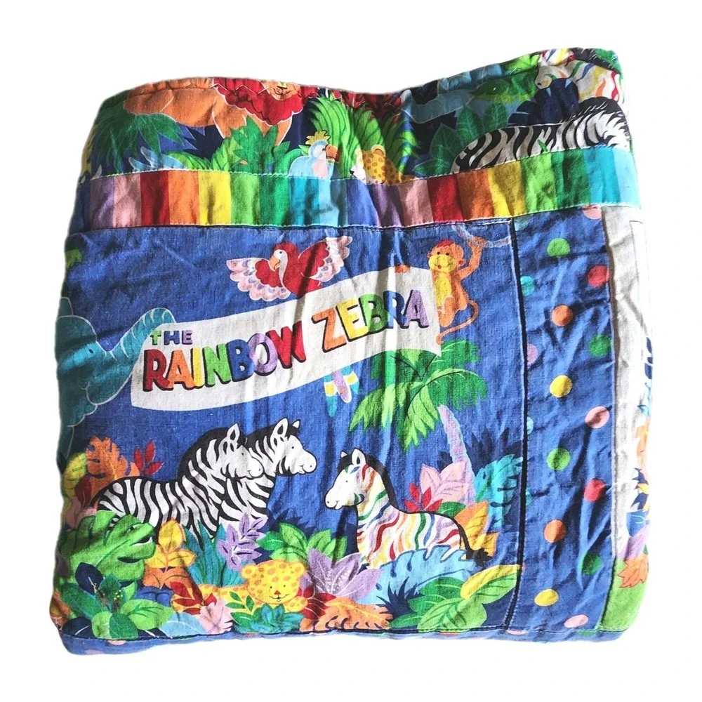 Vintage Cranston Rainbow Zebra Sew and Go Quilted Baby Blanket Wall Hanging Cute